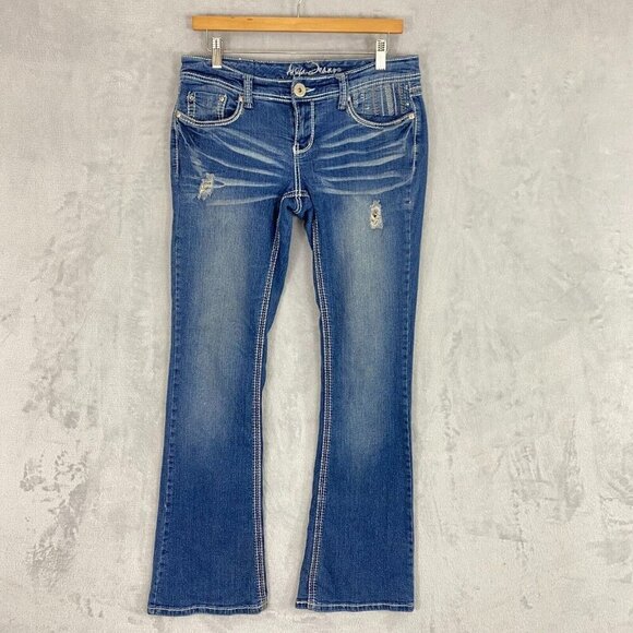 Ariya Bootcut Jeans Juniors' 7 Embroidered Denim Whiskered Rodeo Cowgirl Western - Picture 2 of 16